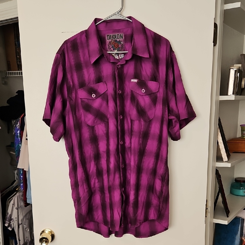 DIXXON Magenta and Black Plaid Short-Sleeve Button-Up Shirt - Men's